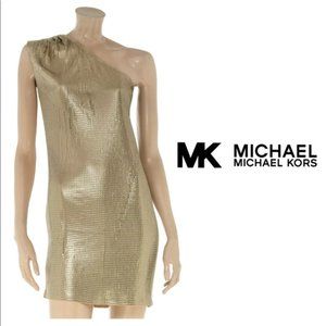 Michael Kors Metallic Gold One-Shoulder Dress